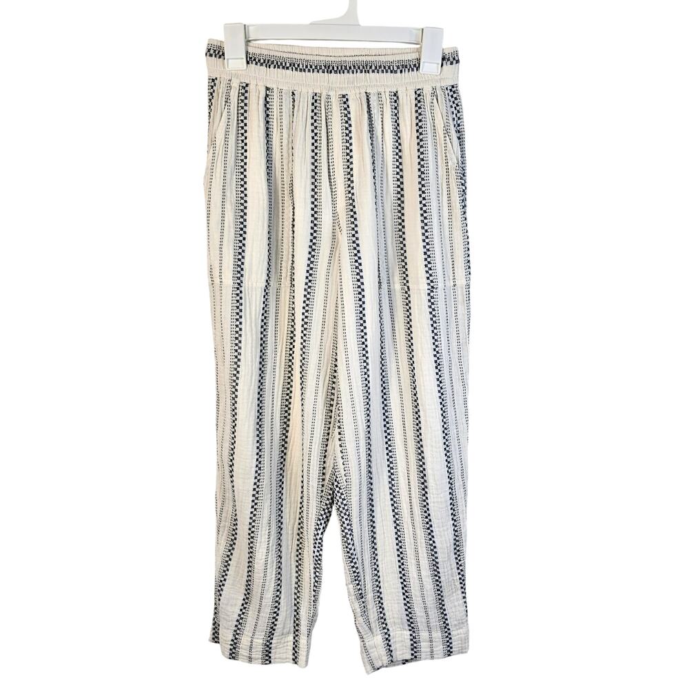 Madewell Lightspun Pull On Balloon Pants Women's XS Cream Black Stripe Boho Chic